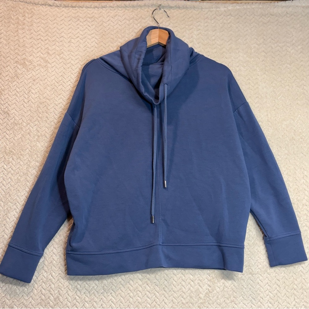 Cynthia Rowley Womens M Soft Blue Modal‎ Drawstring Mock Neck Cozy Sweatshirt